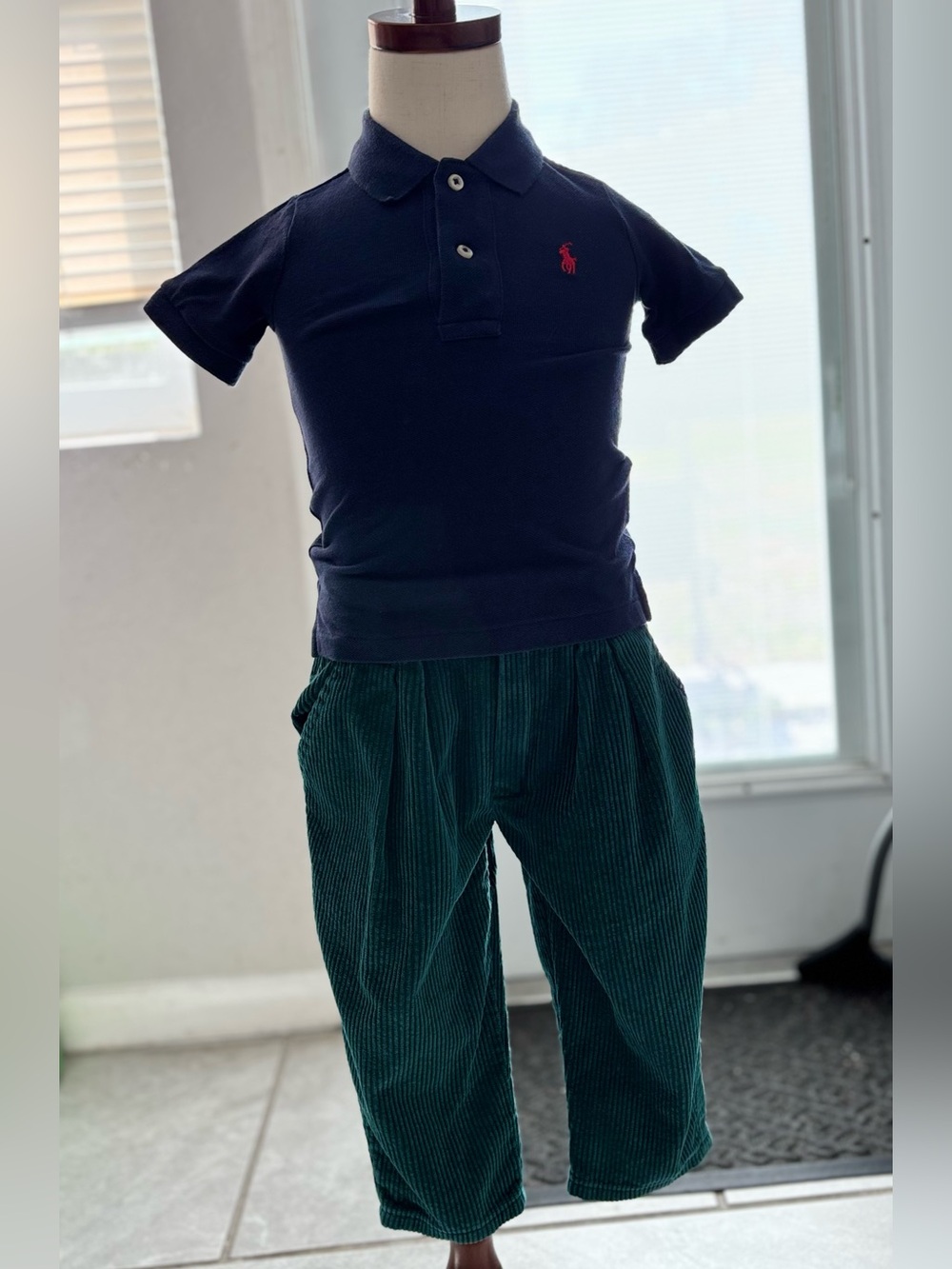 Polo by Ralph Lauren Navy Polo with Green Corduroy Pants Kids Matching Set